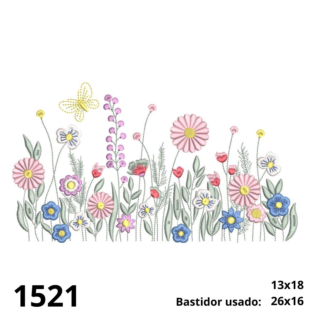 Matriz de bordado kit barrado floral jardim 02