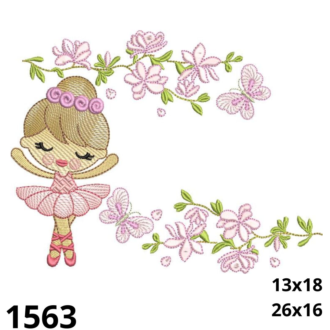 Matriz de bordado Monograma jardim bailarina floral