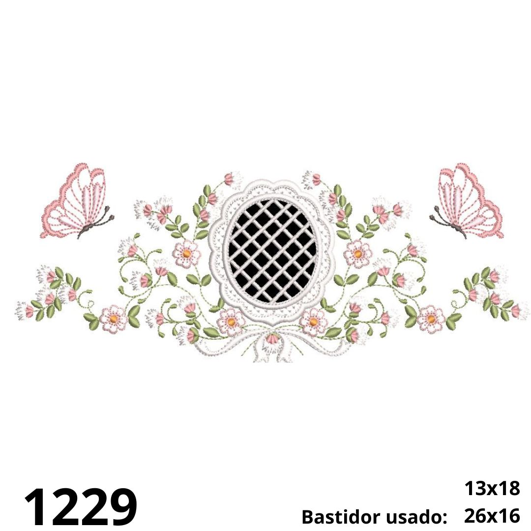 Matriz de bordado floral com richelieu