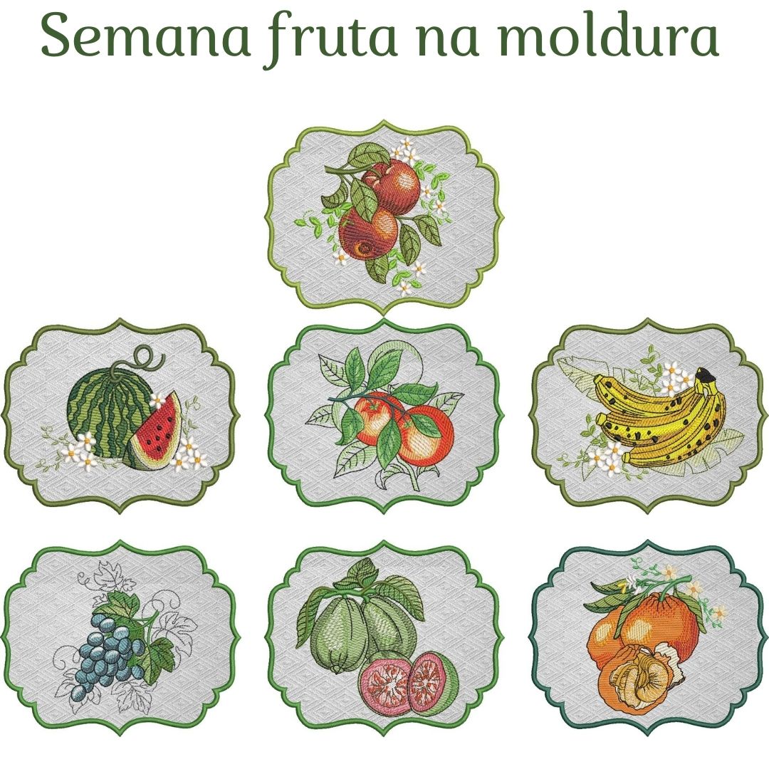 Matriz de bordado kit semaninha frutas na moldura