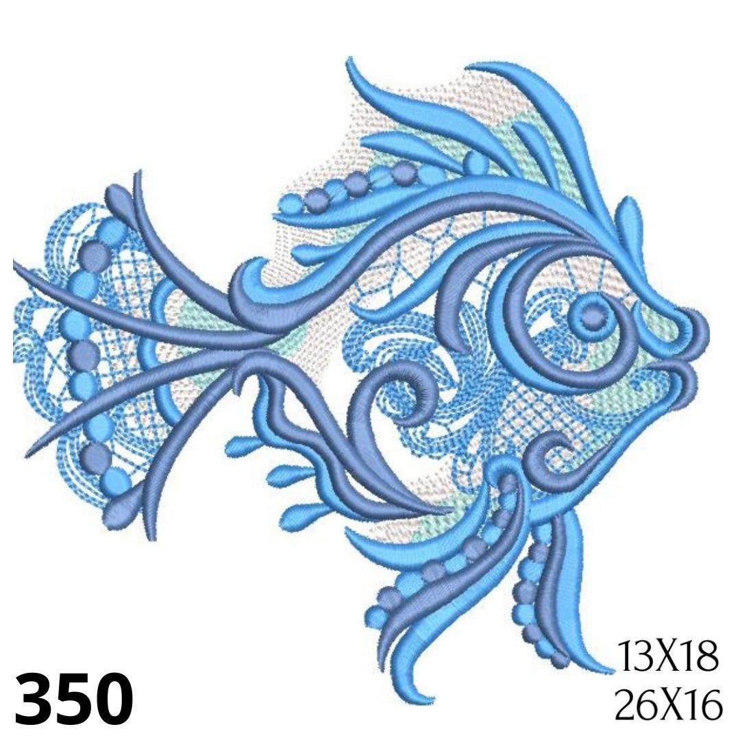 Matriz de bordado fundo do mar estilizado peixe