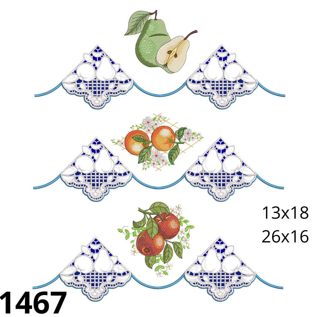 Matriz de bordado Brrado em richelieu e frutas