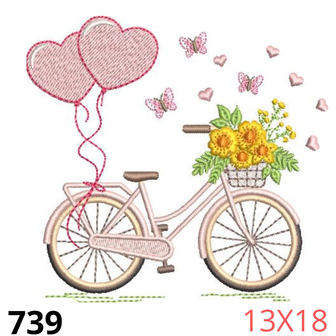 Matriz de bordado Bicicleta baloes e flores