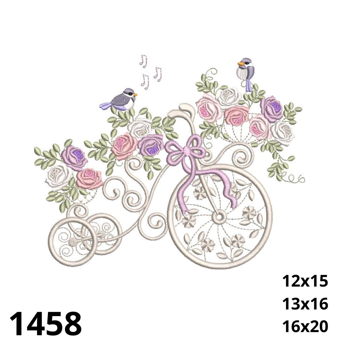 Matriz de bordado Bicicleta floral delicado