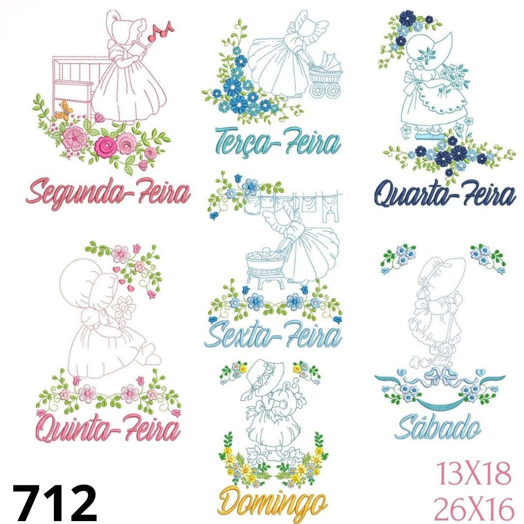 Matriz de bordado Semaninha Sunbonett floral