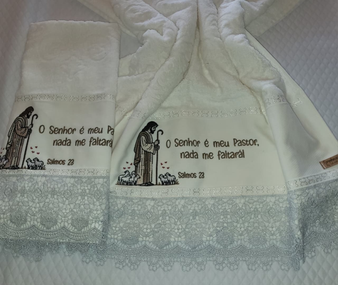 Matriz de bordado Salmo 23 com pastor e ovelhas - Imagem 8