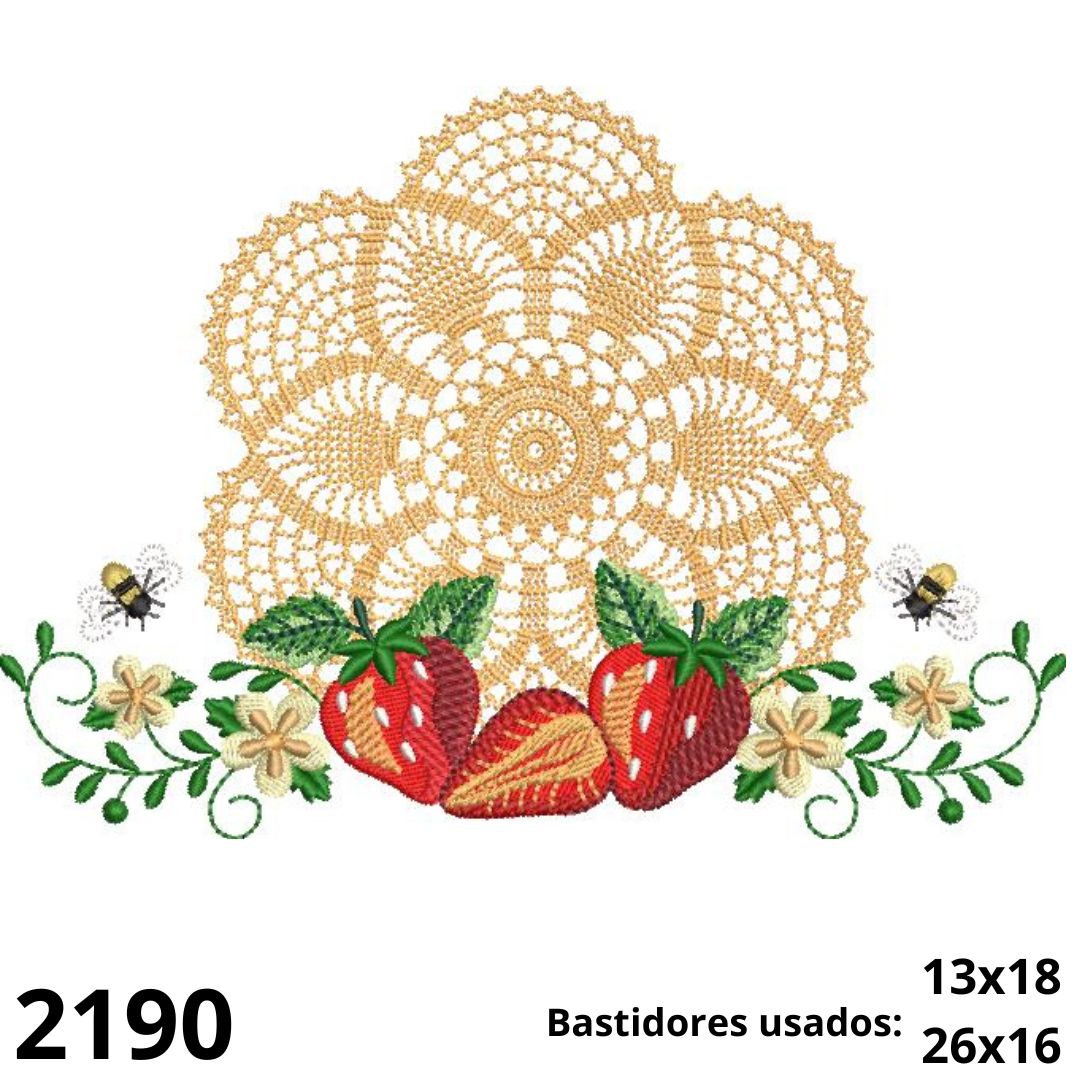 Matriz de bordado Renda com morangos e flor