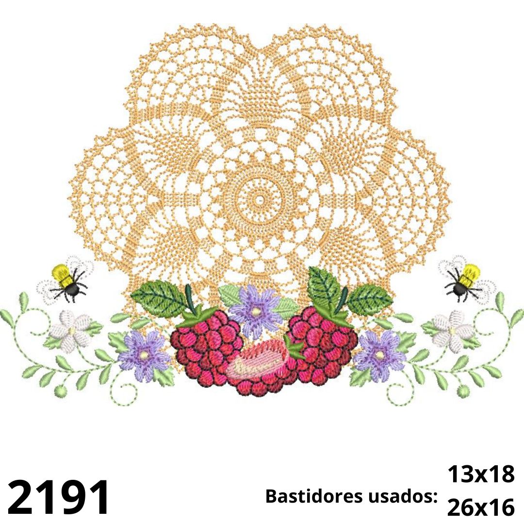 Matriz de bordado Renda com framboesas e flor