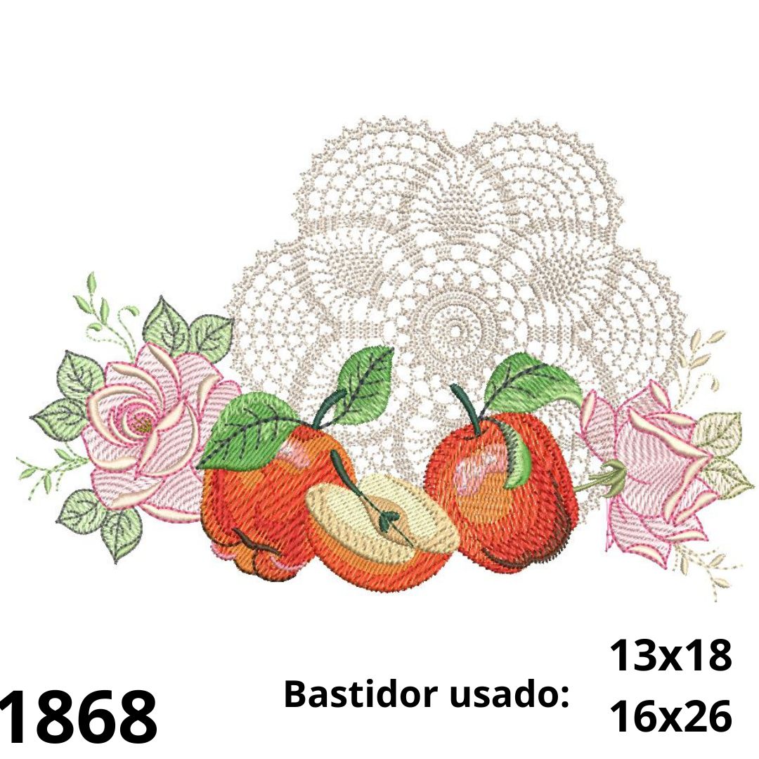 Matriz de bordado com Crochet e maçãs e rosas