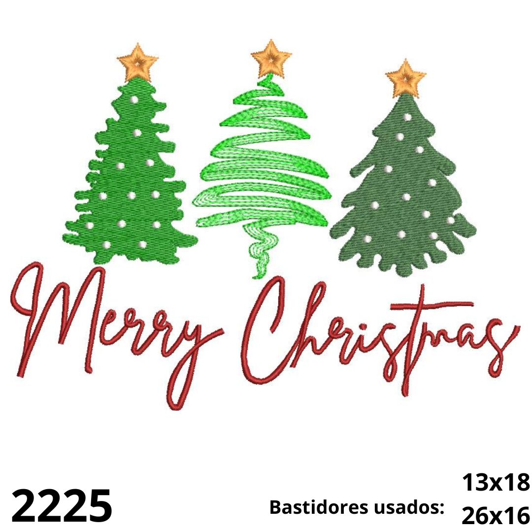 Matriz de bordado barrado Arvore natalinas Merry christmas