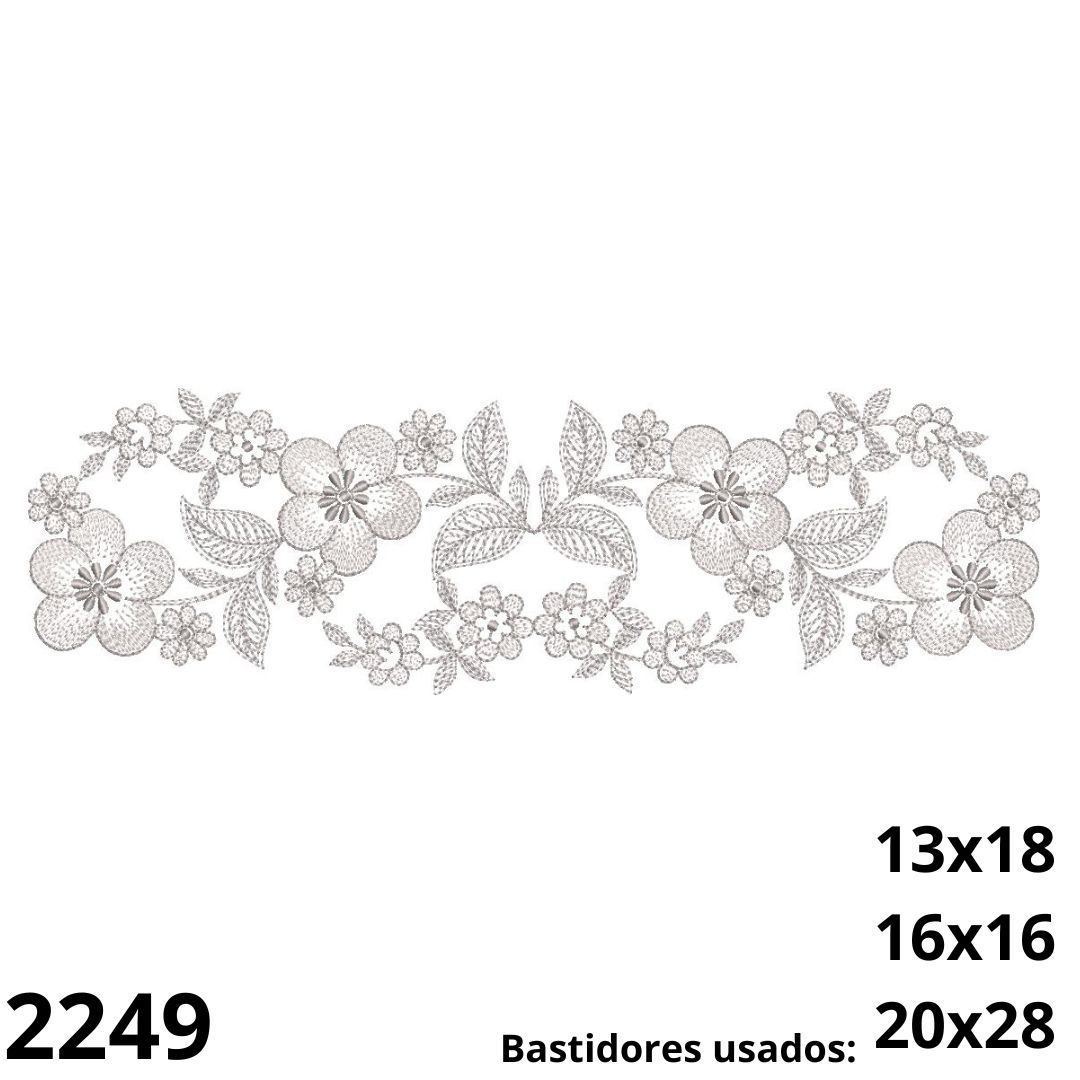 Matriz de bordado barrado floral em ponto riscado