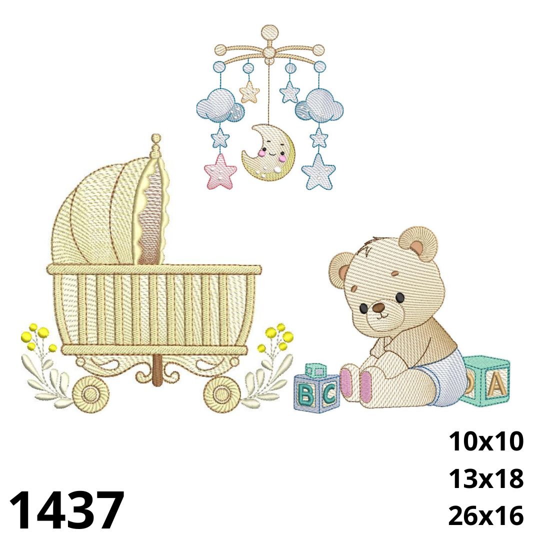 Matriz de bordado kit berço ursinho