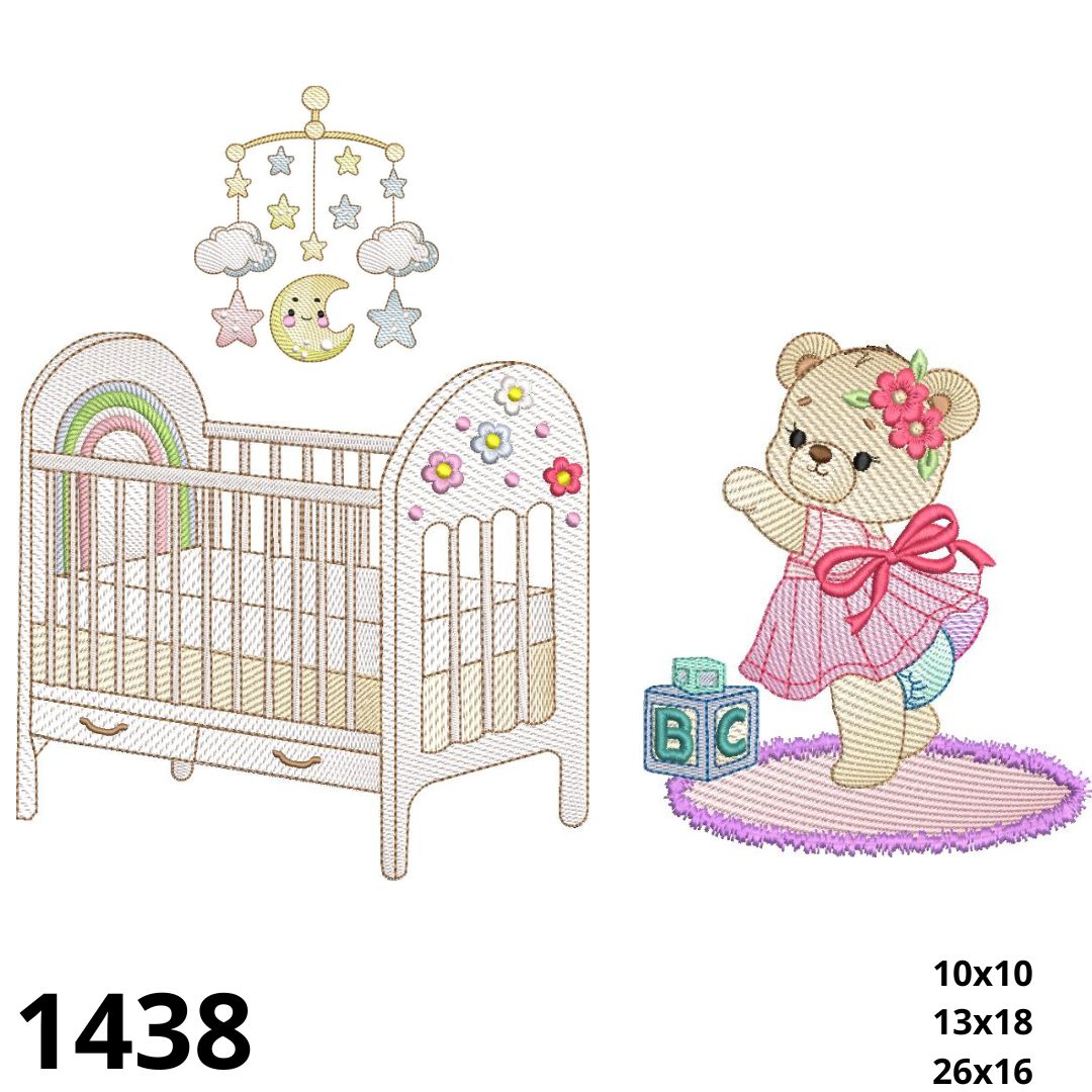 Matriz de bordado kit berço ursinha