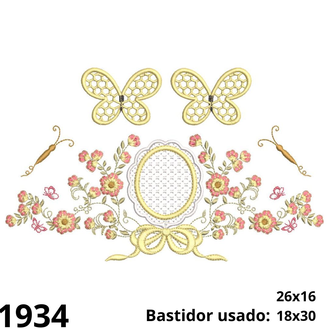 Matriz de bordado Barrado com borboleta 3d em richelieur