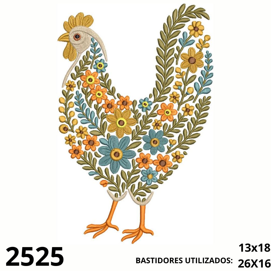 Matriz de bordado Galinha floral 004