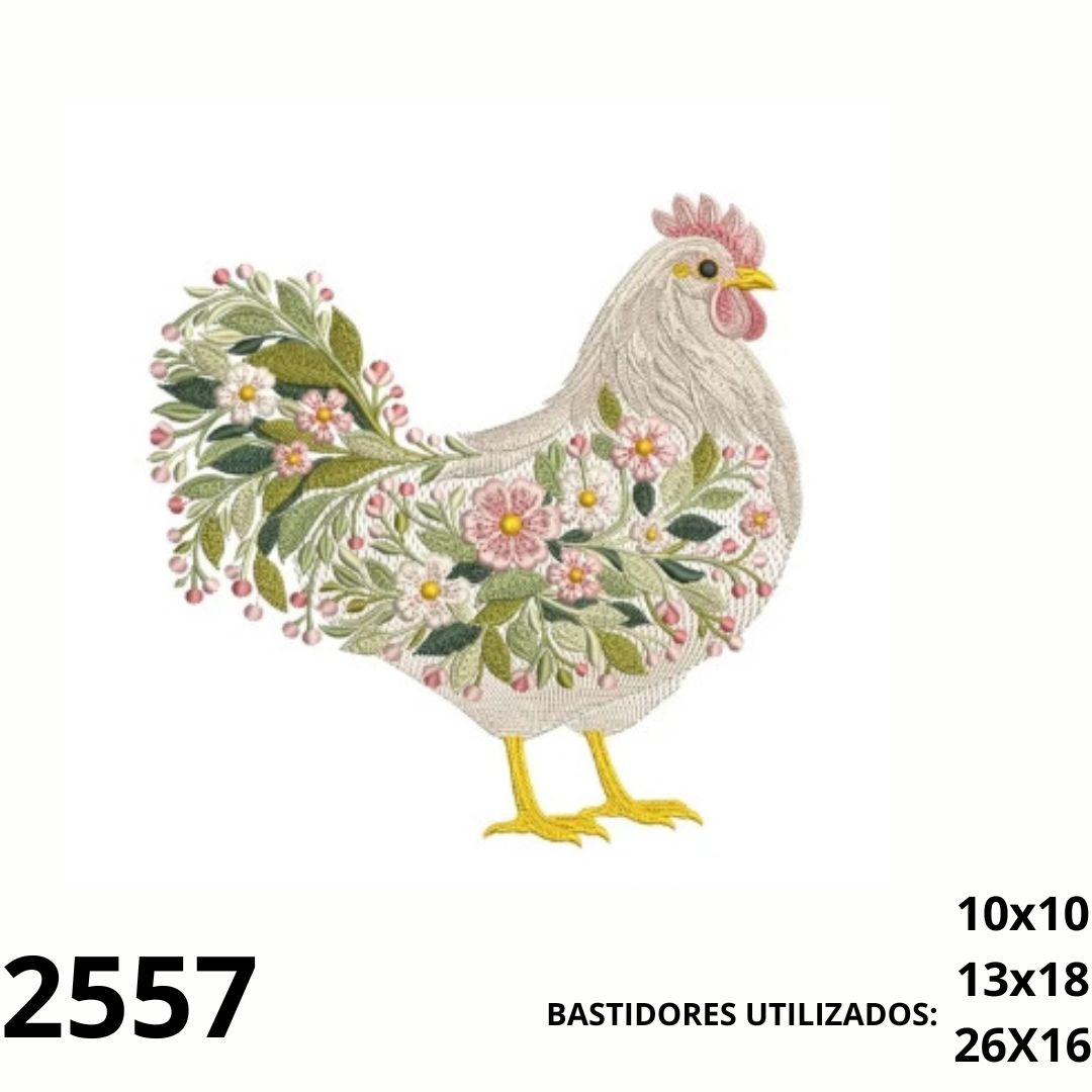 Matriz de bordado galinha floral