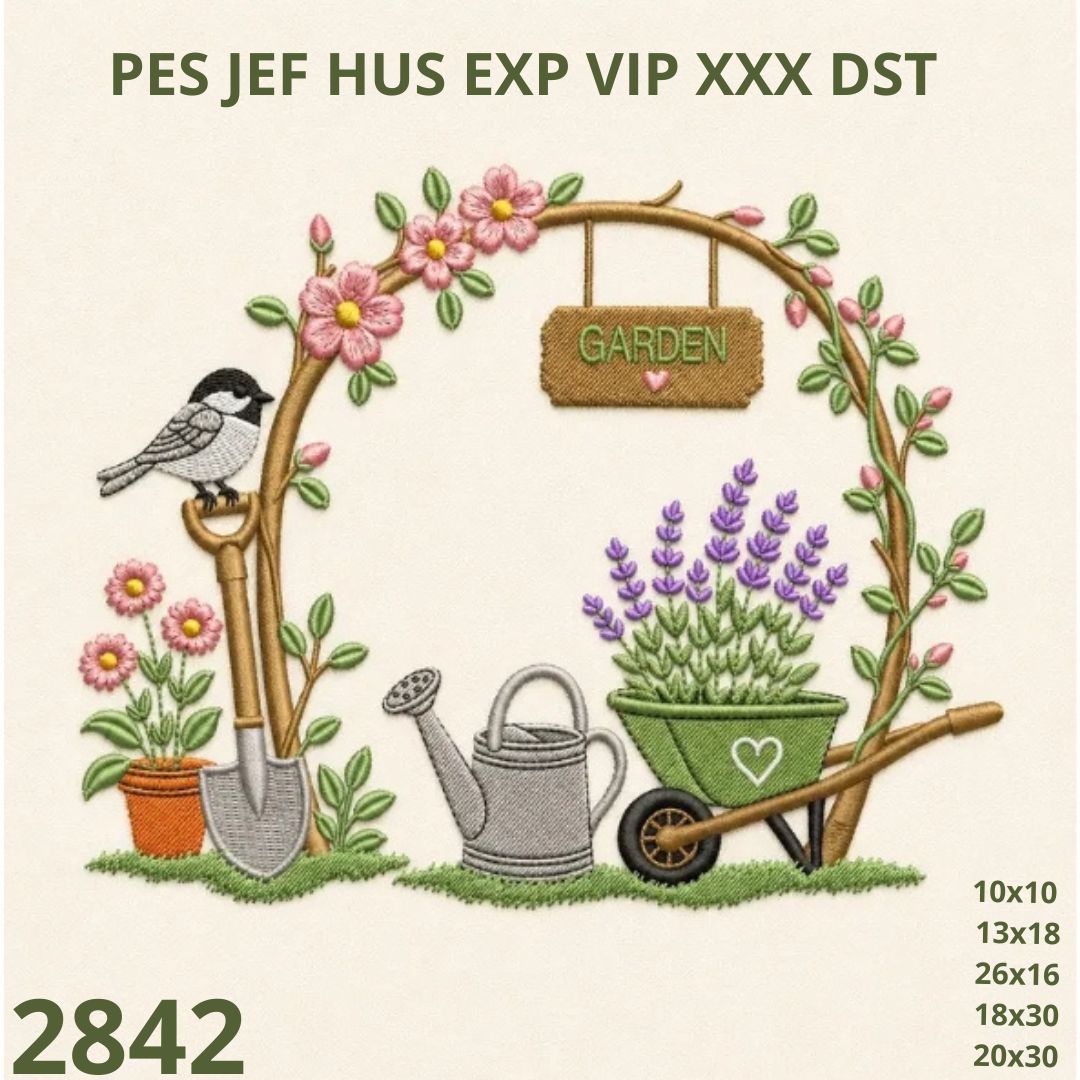 Matriz de bordado Garden jardim e passarinho