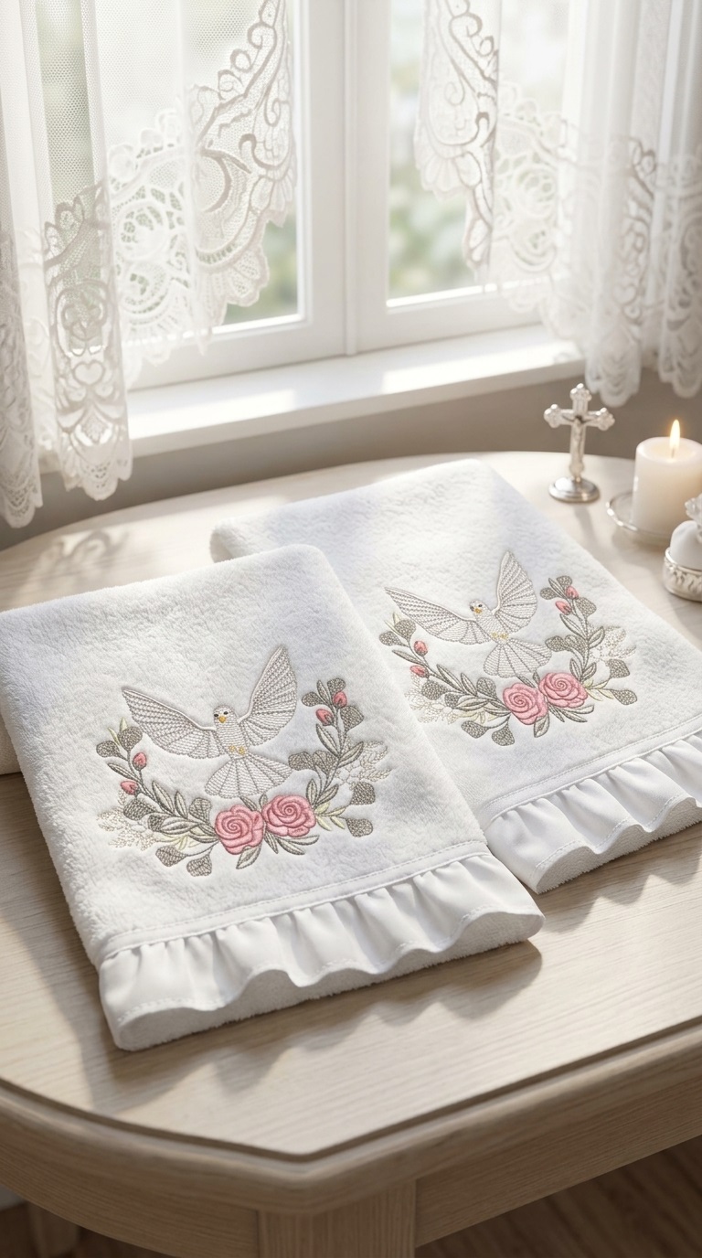 Matriz de bordado pombinho e rosas do batismo - Imagem 3