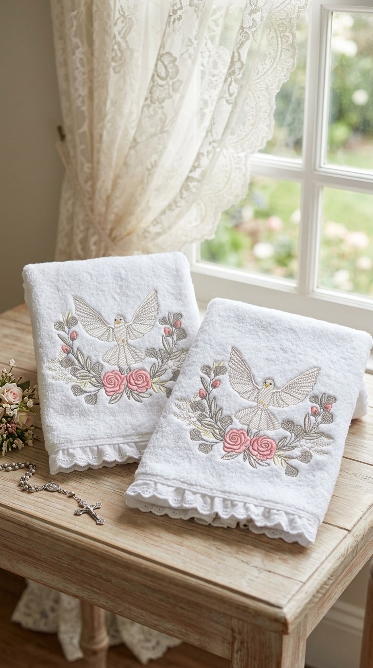 Matriz de bordado pombinho e rosas do batismo - Imagem 4