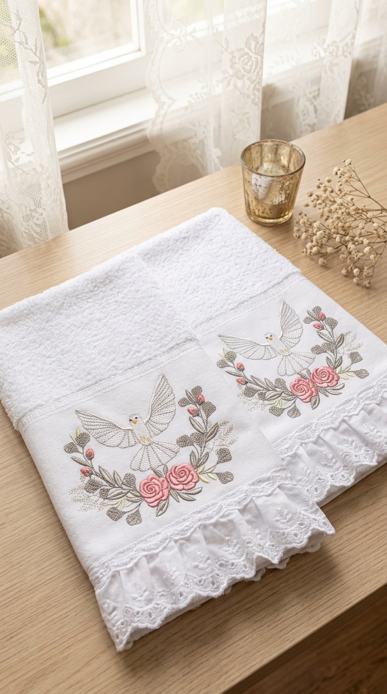 Matriz de bordado pombinho e rosas do batismo - Imagem 5