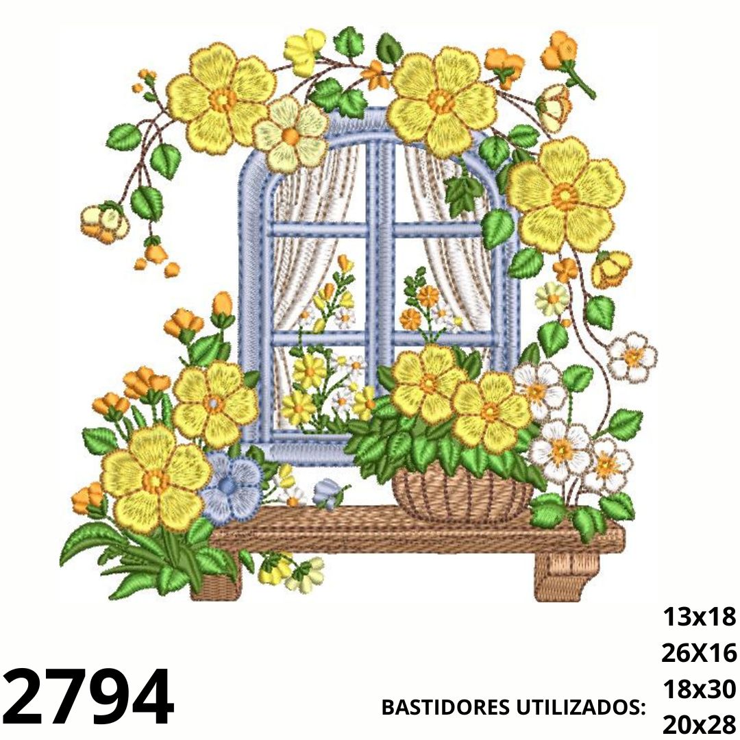 Matriz de bordado Janela com flores