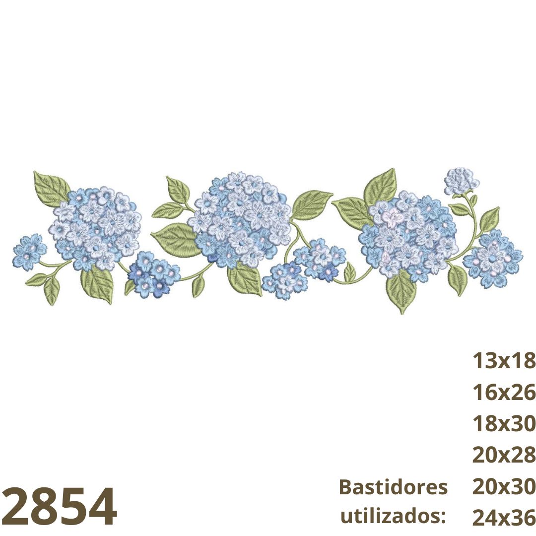 Matriz de bordado Barrado de flores Hortênsias