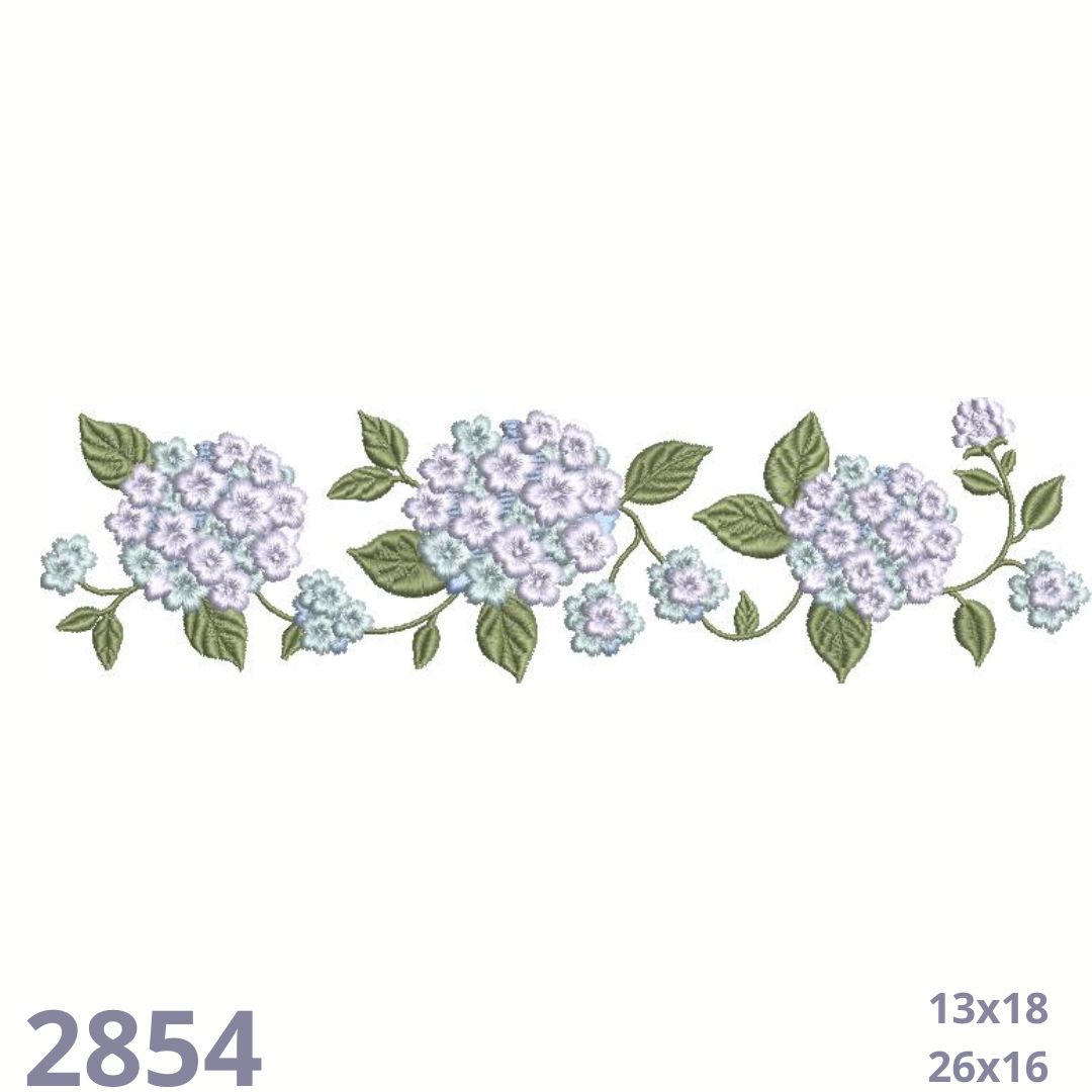 Matriz de bordado Barrado de flores Hortênsias