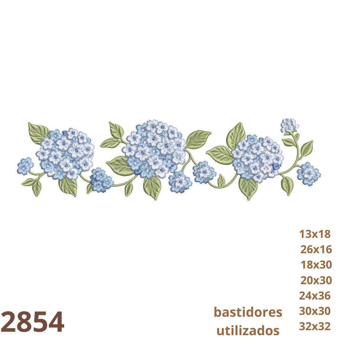 Matriz de bordado Barrado de flores Hortênsias