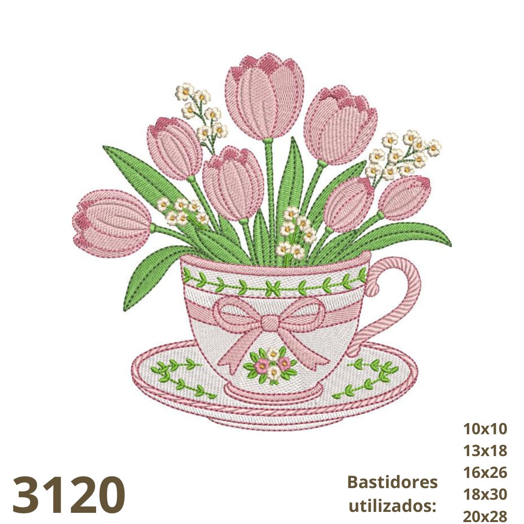 Matriz de bordado de Xícara com flor tulipa
