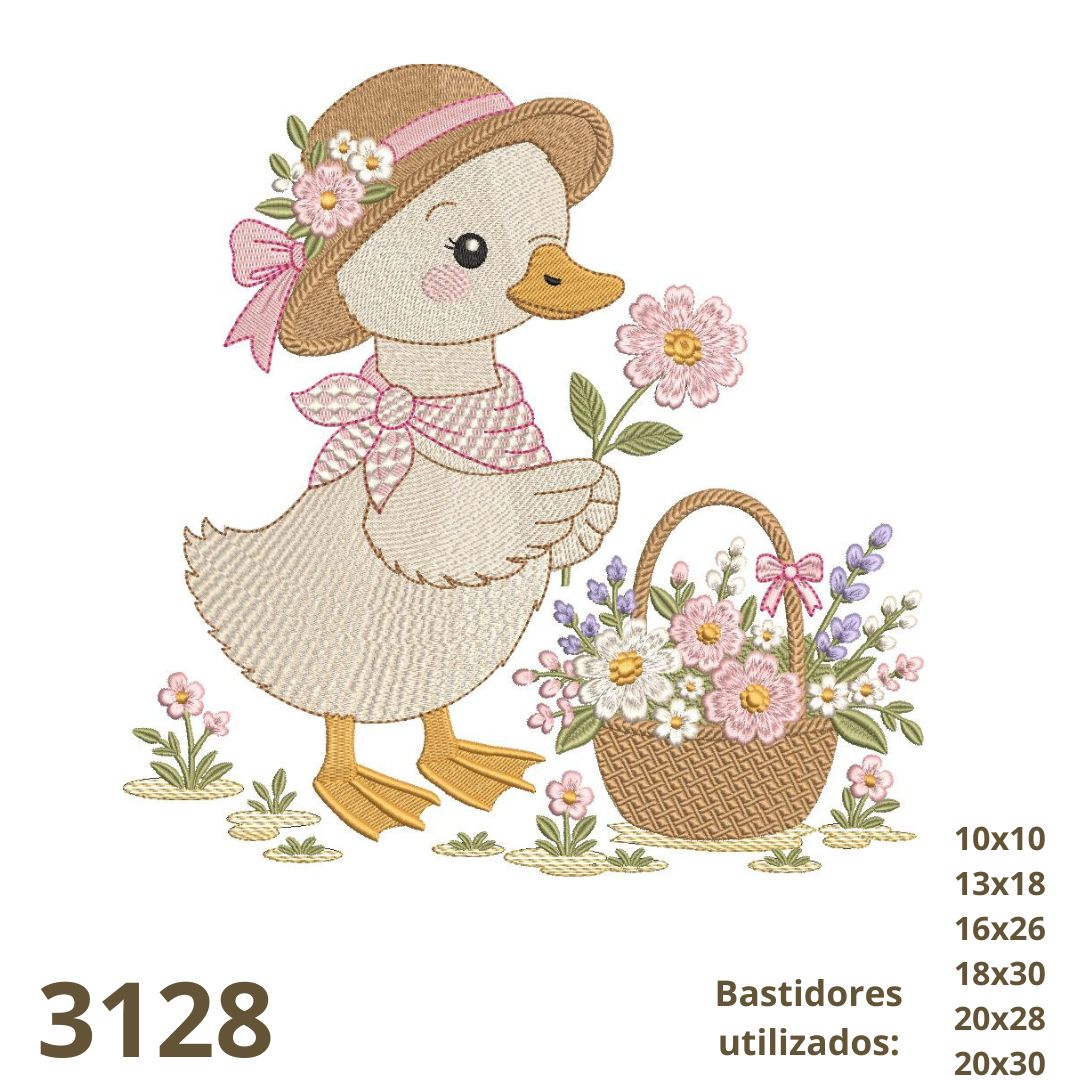 Matriz de bordado de patinha com cesto de flores